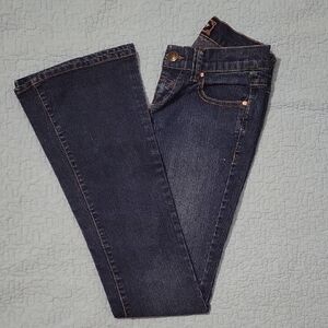 Blue Flare Wide Leg Jeans with Medium-Dark Wash